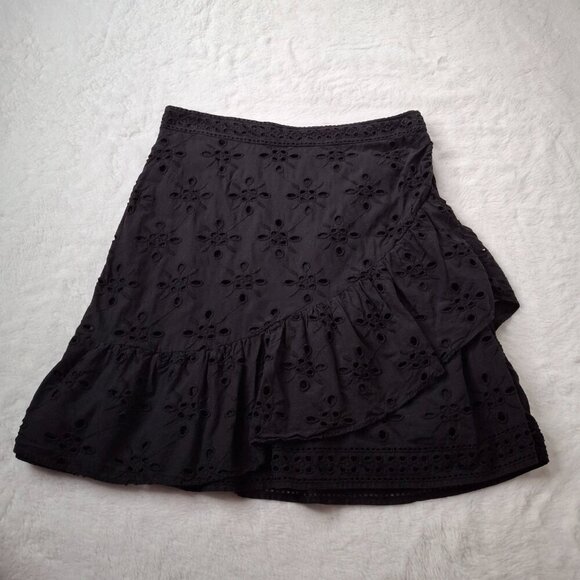 Express Embroidered Eyelet Skirt Sz 6 Mini 100% Cotton Ruffle Cottagecore Boho - Picture 9 of 15